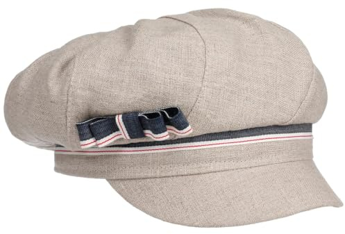 bedacht Leinen Ballonmütze mit Schleife Baker-Boy-Mütze Newsboy-Mütze Schirmmütze Leinencap Damen - Made in Italy Kapitänsmütze Schirm, Futter Frühling-Sommer Sommer - One Size beige