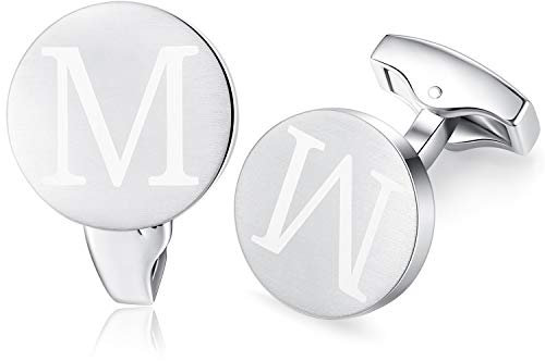 Honey Bear Briefe Initialen Buchstabe manschettenknöpfe Herren Edelstahl Hochzeit Cufflinks Manschettenknopf Gebürstetes Silber (M)