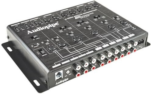 Audiopipe 6-Way Active Crossover (XV-6-V15), Multiplier Switch, Compact, Power LED Indicator, Subwoofer Bass Boost, Custom Installation, Remote Bass Knob