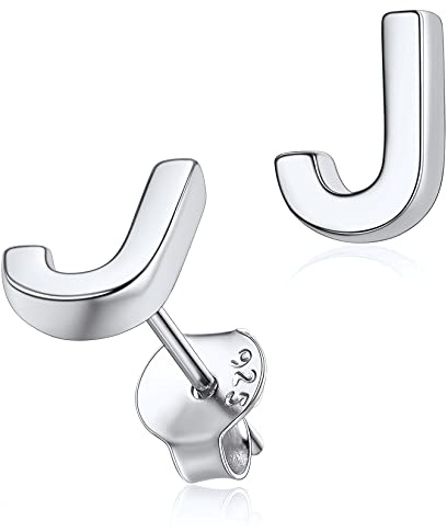 Silvora 925 Sterling Silber Buchstaben Ohrstecker Damen Initiale A-Z Ohrringe Silber/Gold/Rosegold Mini Letter Ohrringe für Damen Frauen Mädchen