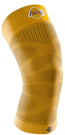 BAUERFEIND Kniebandage Sports Compression Knee Support NBA, 1 Unisex Sportkniebandage für Ballsportarten, Basketball Knie-Bandage in Gelb mit LA Lakers-Logo,L