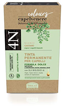 Helan, Capelvenere Colours, Tinte Pelo Mujer, Tinte Natural para Cabello Permanente, Nuance Castaño N4 - Kit Fácil Aplicación sin Olor, Excelente Cobertura, sin Amoníaco ni Alcohol 125ml Made in Italy