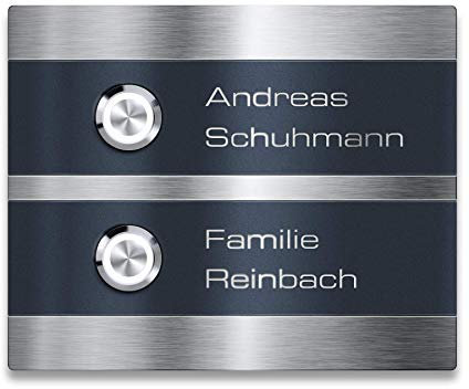 Metzler Moderne Edelstahl Türklingel Magneto - Inklusive Gravur & LED Taster - Anthrazit RAL7016 - Austauschbare Namensschilder - 2-fach