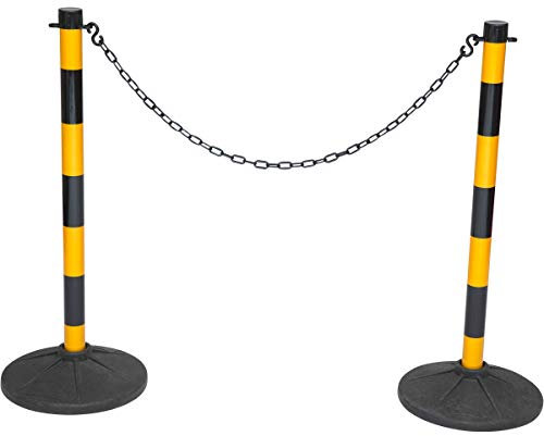 Plastic Chain Posts, Free Standing Chain Link Barrier, Yellow & Black Safety Bollards