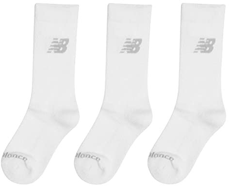 New Balance Unisex 3 Pack Crew Socks, White, M UK