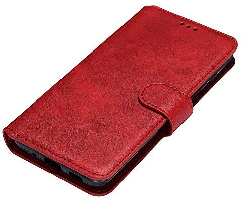 HAOTIAN Schutzhülle für Xiaomi Redmi 9AT/Redmi 9A, Geldbörse, Magnetverschluss, PU-Leder, Flip Case, stoßfest, Schutzhülle mit Kartenschlitzen/Standfunktion, für Xiaomi Redmi 9AT/Redmi 9A, Rot