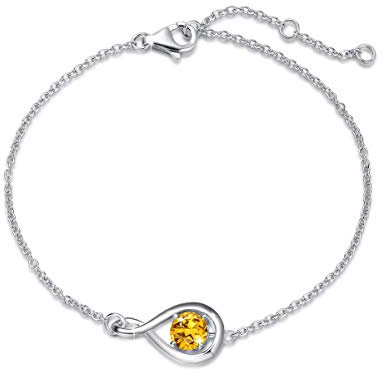FANCIME 925 Sterling Silber Weiß Gold Plattiert Infinity Armband, November Geburtsstein, Natürlicher Citrin Gelber Topas Schmuck, Geburtstag Weihnachts Geschenke für Damen Frauen Mädchen Mutter
