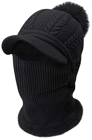 YJZQ Chapeau protège Oreille Bonnet Tricot Femme Cagoule Chaud Hiver Bonnet Peluche de Tour de Cou Rabat escamotable Cache Visage pour Vélo Moto Conduire