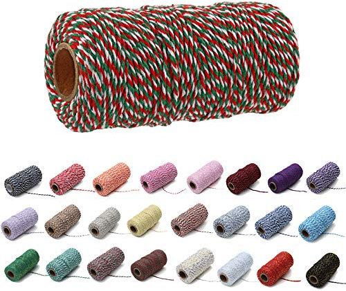 100 Yard/2 mm Baumwollseil, bunt, Handwerk, Kordel zum Stricken, für Geschenkverpackungen, Handwerk (rot und grün und weiß)