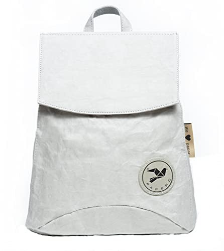 PAPERO® 3 in 1 Rucksack aus Kraft Papier - SALAMANDER - wasserfester & robuster kleiner Daypack , MINIMALISTISCH , Umhängetasche, Messenger, Handtasche & veganem Leder - für Alltag | nachhaltig (grau)