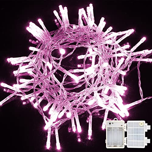 H HANSEL HOME Guirnalda Luces LED Pilas Luces Navidad Exterior Pilas 140 LED 11M Impermeable IP44 con 8 Modos Exterior y Interior Decoración para Habitacion, Bodas, Jardín, Fiesta - Luz Rosa Pastel