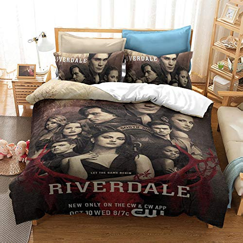 PTNQAZ Riverdale 3D-Bedruckte Bizarre-Film-Bettwäsche-Set mit Bettdeckenbezug und Kissenbezug für Einzel-, Doppel-, King-Size-Bett, Schlafzimmer, Dekor-Bettwäsche-Set (Doppelbett, 1)