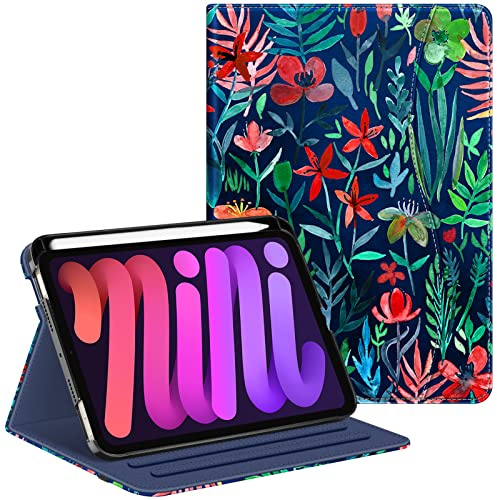 Fintie Folio Case for iPad Mini 6 2021, Multi-Angle Smart Stand Cover w/Pencil Holder & Pocket, Auto Sleep/Wake for iPad Mini 6th Generation 8.3 Inch, Jungle Night