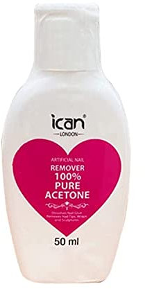 Ican London 100% Pure Acetone Nail Polish Remover UV GEL Soak Off 50ml travel size clear