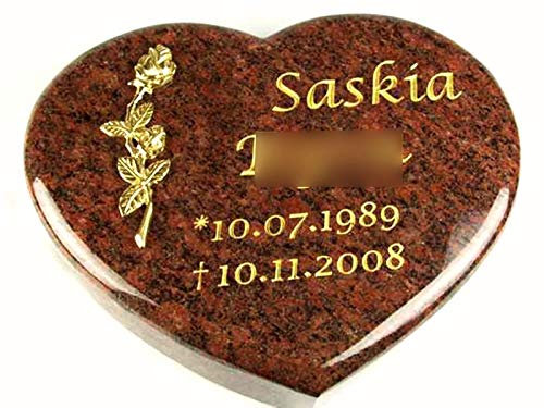 designgrab VangL105-50x40x10 cm Liegestein Grabherz aus Granit Vanga inkl. Beschriftung von Vor- und Nachname sowie Geburts- und Sterbedatum