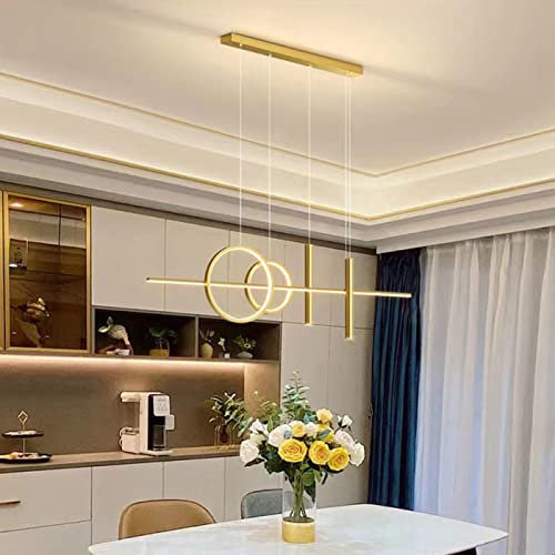 Cblbser LED Pendelleuchte Dimmbar Esstischlampe mit Fernbedienung Pendellampe Höhenverstellbar Modern Designer Esszimmer Küchen Wohnzimmer Büro Lampe Hängend Deckenleuchte Gold 30W L100CM