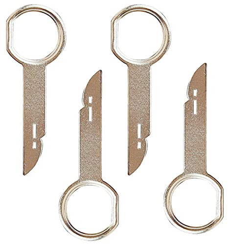 4pcs Car Radio Removal Tool Key,Car Radio Release Keys Extraction Tool, Stainless Steel Pins Radio Adapter Disassembly Tool for Volkswagen Ford Focus Fiesta Mondeo Audi Mercedes,silver