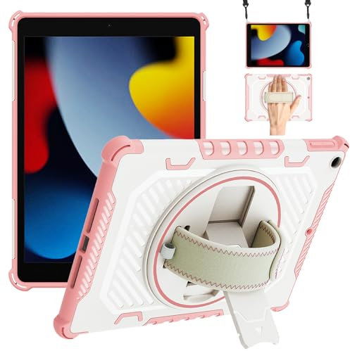Junfire Schützhülle für iPad 7/8/9.Generation (2019/2020/2021),iPad 7/8/9. hülle mit 360 Grad Schwenkständer,Hand Träger für iPad 10,2 Zoll,Robust Heavy Duty Stoßfeste Schutzhülle mit iPad 7/8/9.Gen