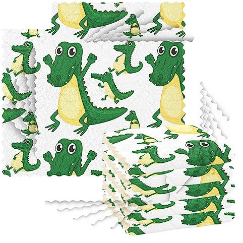 Küchen-Geschirrtücher, 6 Stück, Reinigungstücher zum Trocknen von Geschirr, Schrubben, Waschlappen für Spüle, Kochen, Backtisch, 27,9 x 27,9 cm, grüne Aligatoren, lächelnd
