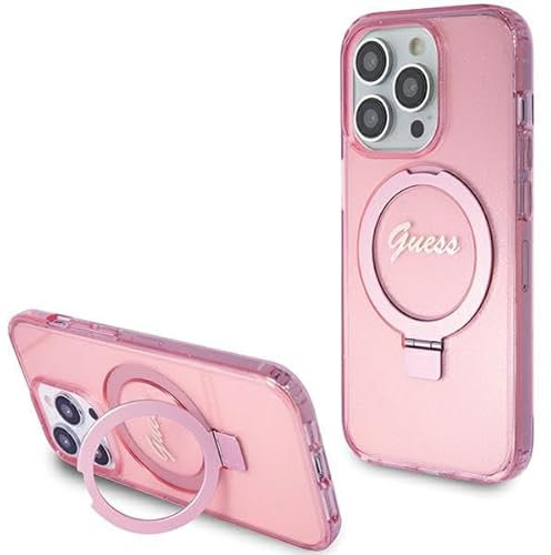 Guess GUHMP15LHRSGSP Hülle für iPhone 15 Pro 6.1 Rosa hardcase Ring Stand Script Glitter