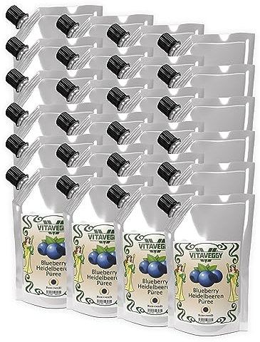 VITAVEGGY HEIDELBEER-FRUCHT-PÜREE 24x1kg von Food-United blueberry-fruit-puree für Blaubeeren-Smoothie-Saft Heidelbeer-Himbeer-Sorbet-Cocktail-Shake ohne Aroma- Farb- & Konservierungsmittel (24)