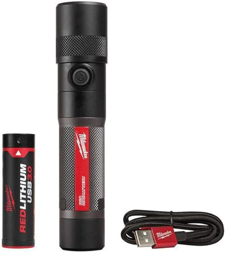 Milwaukee Linterna LED recargable de 1100 lúmenes, funciona con pilas, enfoque giratorio