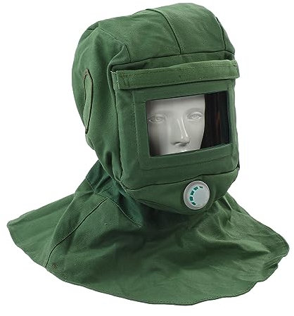 Coiffe de sablage, Verre courbé épais Vision claire Toile Protection contre la poussière et le sable Capuchon en forme de châle Design de l'évent Col élastique Châle pour sableuse
