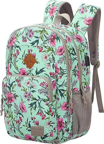 KEOFID Classic Travel Backpack for Men and Women, Anti Theft Laptop Backpack with USB Charging port, Large Bag for College(Flowers)