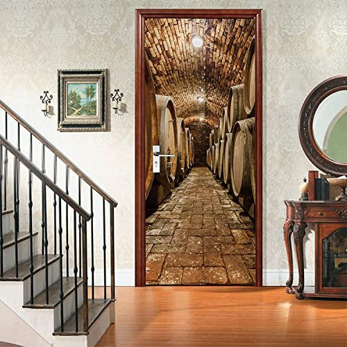 Fototapete Türtapete Selbstklebend Unterirdische Weinkeller Weinfässer 77 X 200 Cm Türposter Abnehmbar Türfolie Poster Tapete 3D Kreative Türaufkleber Für Innentüren Wohnzimmer Schlafzimmer Küche Bad