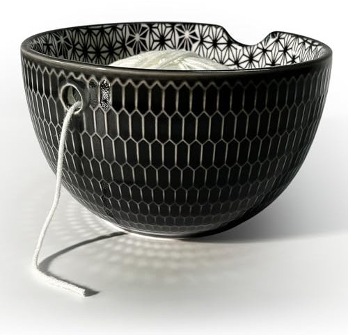 UCDRMA Yarn Bowl Ceramic Crochet Bowl, Handmade Craft Knitting Bowl with Hand-Painted Patterns Decorations Yarn Holder for Crocheting, 6in Larger Yarn Bowls for Crochet Bulky Yarn/Acrylic Yarn, etc.