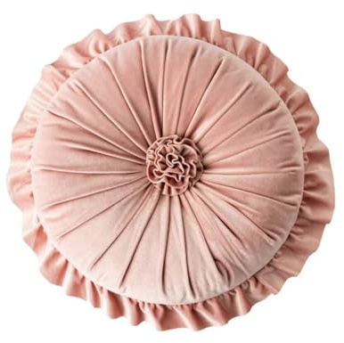 YIGIRL Rundes Wurfkissen, Samt, rundes Rüschenkissen, Heimdekoration, Kissen für Bett, Wohnzimmer, Sofa, Stuhl, Auto, schwimmendes Fenster, Boden, Sitzkissen, Blush Pink