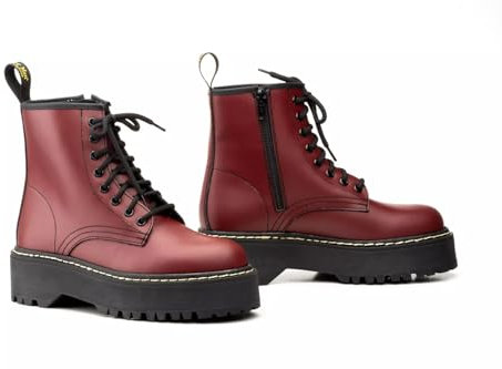 Genérico Botas de piel, estilo militar, con cierre de cremallera y cordones, suela de goma con plataforma de 5 cm (Burdeos, 40)