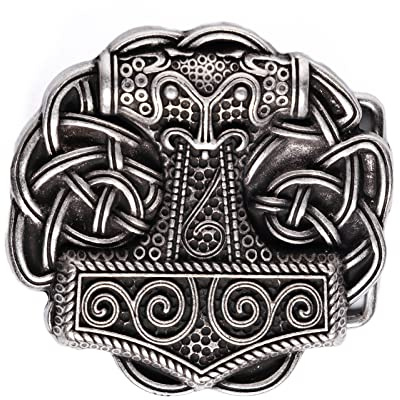 CATTANEO Gürtelschnalle Rundplatte Thor Hammer Keltisch mit 40 mm Schlaufe, Gürtelschnalle Herren Damen Handwerk aus Zamak, Ersatzschnallen für Zubehör Gürtel Mode Made in Italy