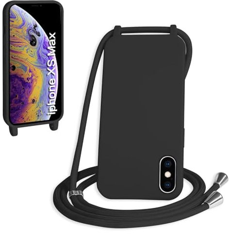 Haygdz Silikon Handykette für iPhone XS Max Hülle mit Band,Verstellbarer Halskette Handyhülle,Necklace Hülle mit Band,Handyhülle für zum Umhängen,Case mit Schnur, Schwarz