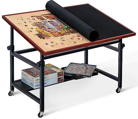 Lavievert Jigsaw Puzzle Board with Cover, Angle & Height Adjustable Puzzle Board Easel with Open Storage Shelf, Large Tilting Jigsaw Tables with 4 Rolling Wheels for Up to 1500 Piece Puzzles