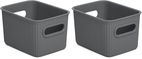 Tatay Baobab Multi-Purpose Small Storage Basket with Capacity for 1.5 Litres, Anthracite Grey, 12.5 x 16.4 x 10 cm (Pack of 2)