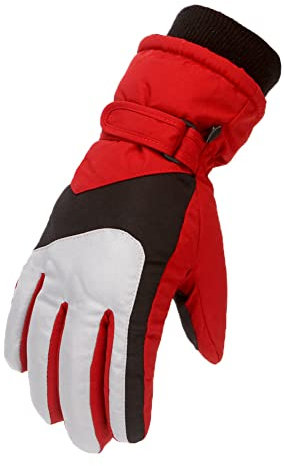Skihandschuhe Kinder wasserdichte und Winddichte Schneehandschuhe für Junge/Mädchen Unisex Winterhandschuhe für Wintersport Skifahren Snowboard Reiten Laufen Wandern (Rot,M(7-11 Jahre))
