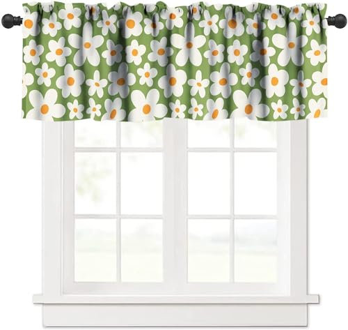 ZhiRain 70er Jahre Stil Vintage Boho Volant Vorhang Retro Groovy Blumen 60er Jahre Mitte Jahrhundert Stangentaschenvolant Fensterbehandlungen 1 Panel kurze Vorhänge für Küche Bauernhaus Wohnzimmer