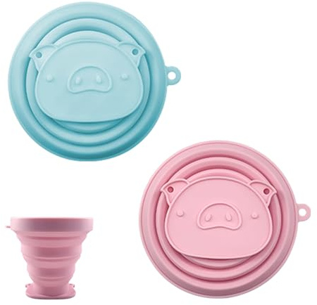 Hsupez Lot de 2 gobelets pliables, en silicone, 250 ml, gobelets pliables en silicone, réutilisables, pour camping, pique-nique, randonnée, voyage, randonnée (bleu et rose)