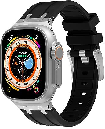 Compatibile con Apple Watch Ultra 2 Band Uomo Sport, cinturino in silicone e fibbia in acciaio inox, adatto per cinturini iWatch Ultra Series 9, 8, 7, 6, 5, 4, 3, 2, 1 SE,