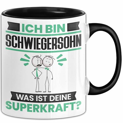 Schwiegersohn Tasse Geschenk für Schwiegersohn Geburtstag Lustiger Spruch Kaffee-Becher Was Ist Deine Superkraft (Schwarz)