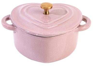 LVYUDS Herzform Dutch Oven, Emailliert Gusseisen Topf Doppelte Griffe Induktion Kocher Kompatibel Geeignet Suppe Eintopf Ideal Geschenk für Köche (Color : Pink, Size : HEART SHAPE_2.4L)