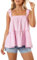 Y2K Stile Senza Maniche Peplo Canotta per Le Donne A Righe Collo Quadrato Backless Babydoll Camicia Carino Fluido Cami Top Con Orlo Volant, rosa, L