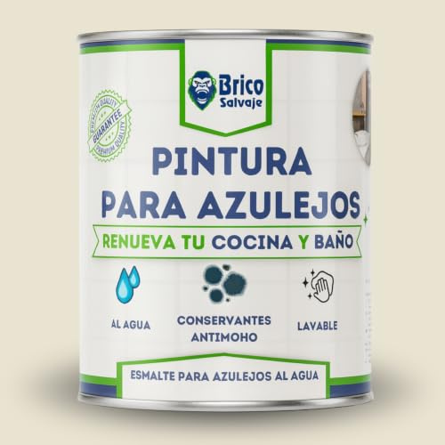 BRICOSALVAJE Pintura para Azulejos Cocina y Baño al Agua MATE | Sin Imprimación | Lavable | Gran dureza (Nácar, 4 Litros)