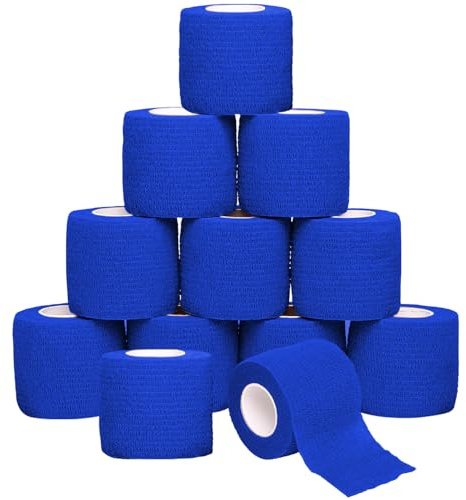 12 Rolls Self Adhesive Bandage Wrap, SAREAL 5cm x 4.5m Athletic Wrap Self Adhesive,Cohesive Bandage Sock Wrap, Football Ankle Tape, Pet & Vet Wrap for Dogs, Horses- Blue