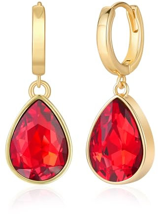 Mesovor Kristall Creolen Ohrringe für Damen, 18 Karat Vergoldete Funkelnde Kristall Wassertropfen Ohrringe Hängend, Schmuck, Geschenke für Ehefrau, Mutter (Rot)