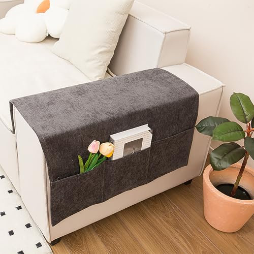 Sofa Armlehne Organizer Betttasche Couch Stuhl Aufbewahrungstasche Anti-Rutsch Nachttisch Tasche Sofa-Bett Hängeaufbewahrung für Buch, Zeitschriften, Handy, Fernbedienung (Schwarz und grau,60x110cm)
