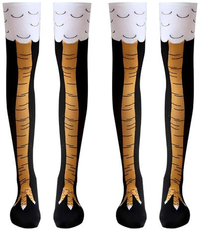 STIFFENERS 2 Pairs Chicken Leg Socks for Men Women - Funny Novelty 3D Animal Knee High Thigh Socks - Casual Crazy Chicken Feet Gifts (Black)