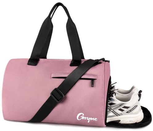 Gryme Kleiner Turnbeutel mit Schuhfach und Nassfach, 38,1 cm Mini-Reisetasche für Damen und Herren, kleine Sporttasche für Reisen, Schwimmen, Workout, Wochenender über Nacht, Pink: 38,1 x 22,9 x 22,1