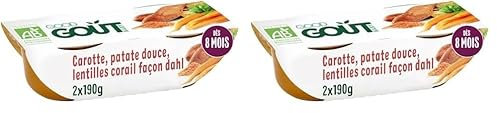 GOOD GOÛT - Carottes, Patates Douces, Lentilles Corail Façon Dahl - Plat Cuisiné Pour Bébé - Dès 8 Mois - Purée Moulinée - Fabriqué En France - Bols Micro-Ondables - 2x190g (Lot de 2)